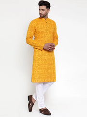 Men Mustard Printed Straight Kurta