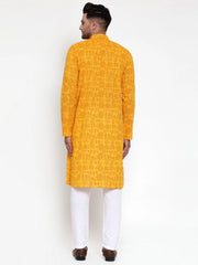 Men Mustard Printed Straight Kurta