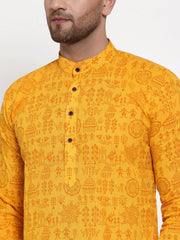 Men Mustard Printed Straight Kurta