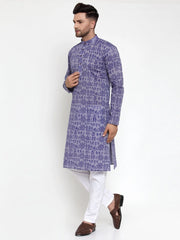 Men Purple Printed Straight Kurta
