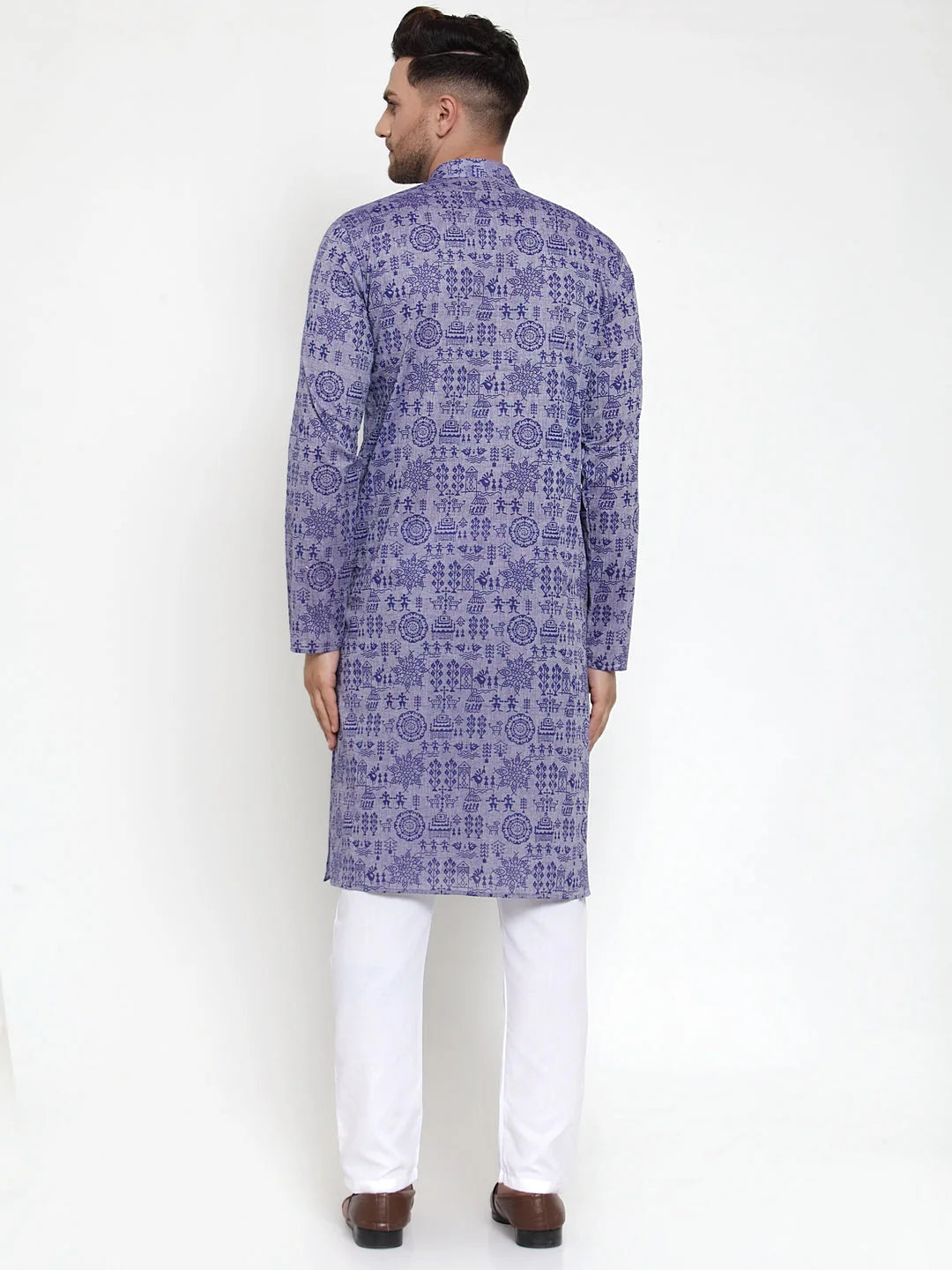 Purple Printed Cotton Mens Kurta Pajama Set | Shop Now