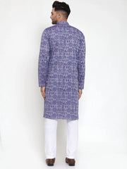 Men Purple Printed Straight Kurta