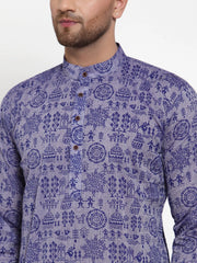 Men Purple Printed Straight Kurta