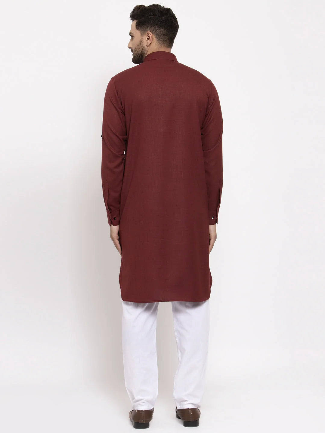 Maroon Kurta Pajama Set - Men's Cotton Pathani Style