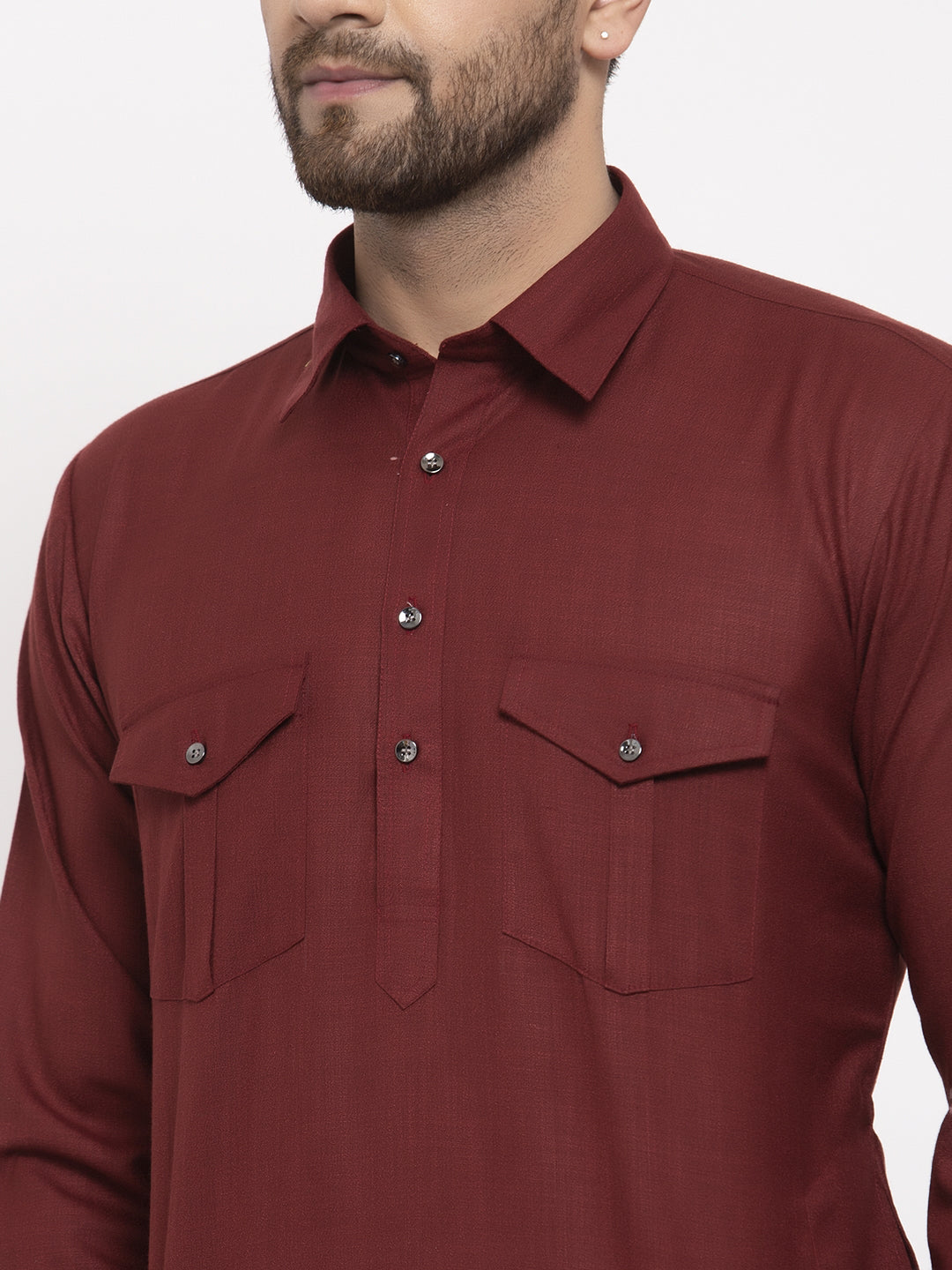 Maroon Kurta Pajama Set - Men's Cotton Pathani Style