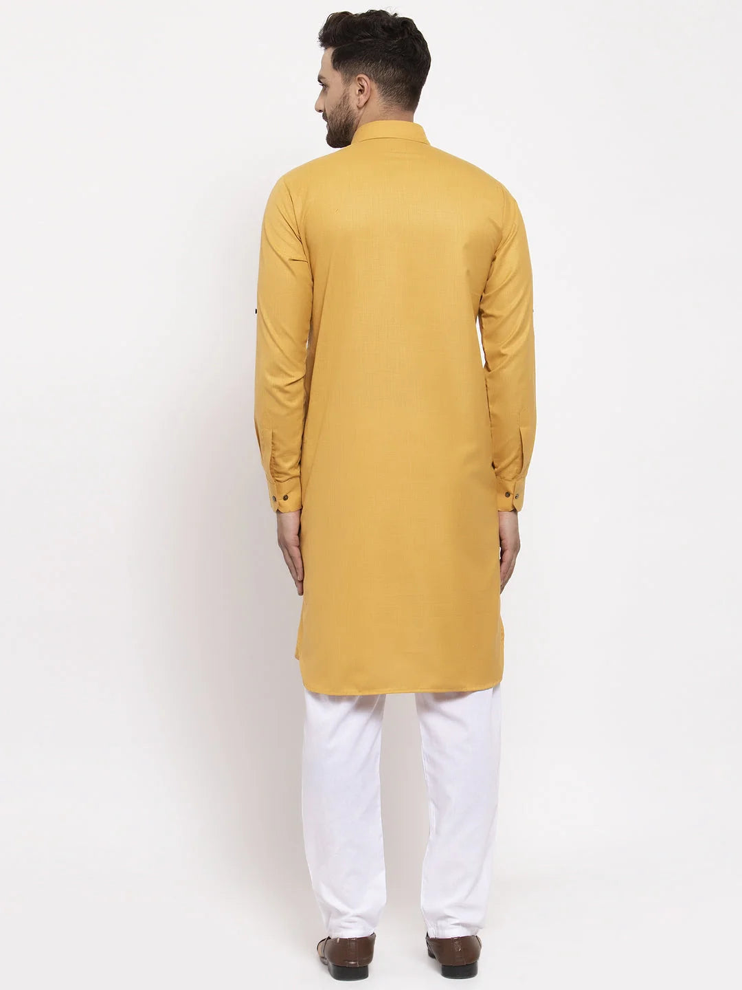 Mustard Kurta Pajama Set - Men's Cotton Pathani Style Outfit