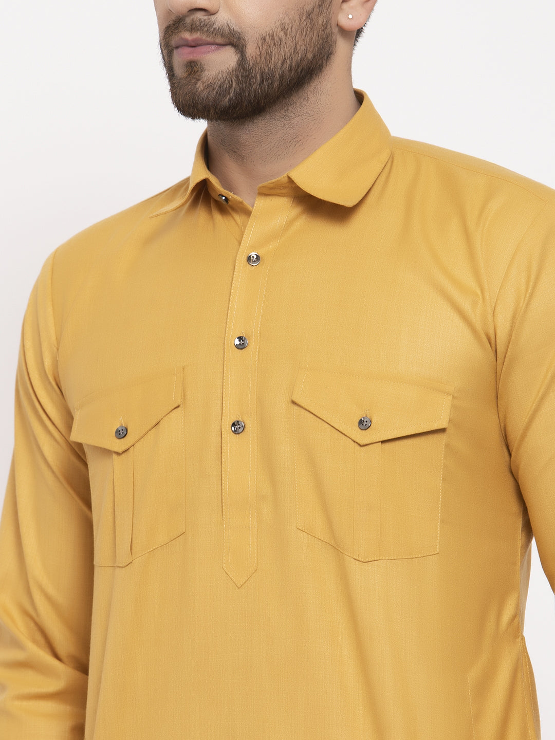 Mustard Kurta Pajama Set - Men's Cotton Pathani Style Outfit