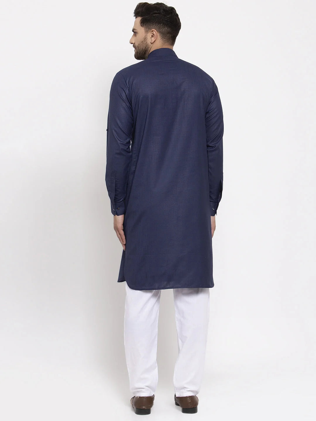 Navy Blue Kurta Pajama Set for Men - Cotton Pathani Kurta