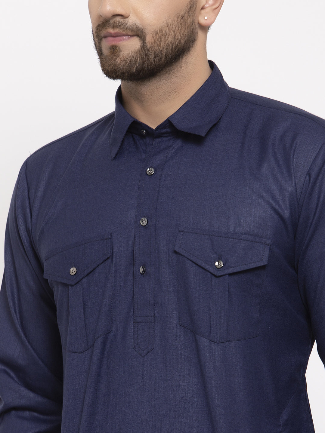 Navy Blue Kurta Pajama Set for Men - Cotton Pathani Kurta