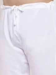 Men Navy-Blue Solid Kurta with White Pyjamas