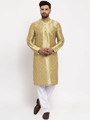 Men Green & Gold-Toned Woven Design Kurta with Pyjamas