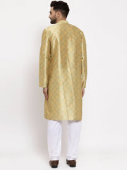 Men Green & Gold-Toned Woven Design Kurta with Pyjamas