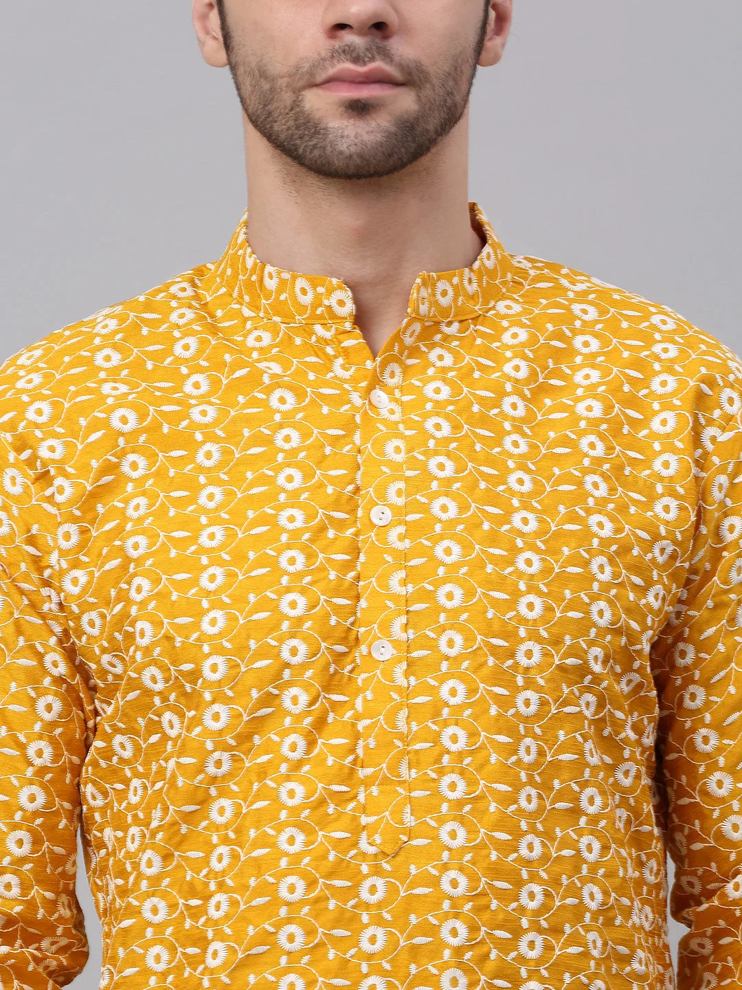 Amazing Mustard Embroidered Kurta Pajama Set | Mens Kurta Pajama