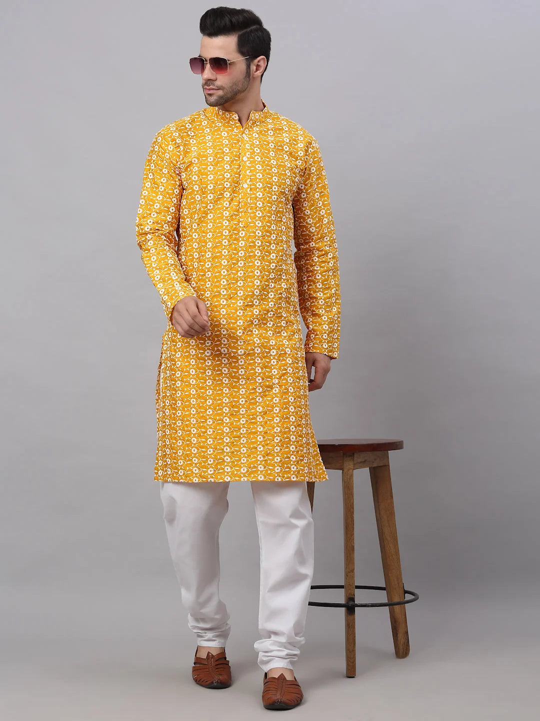 Amazing Mustard Embroidered Kurta Pajama Set | Mens Kurta Pajama