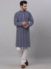 Men's Emroidered Kurta Payjama Sets ( JOKP 633Navy )-JOKP-633