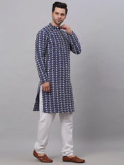 Men's Emroidered Kurta Payjama Sets ( JOKP 633Navy )-JOKP-633