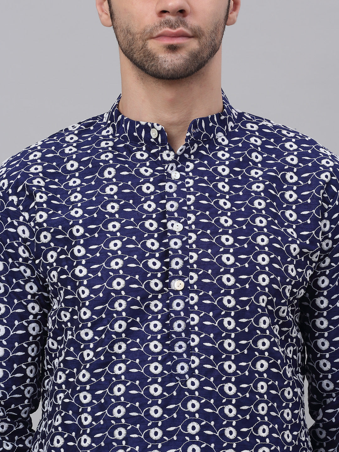 Embroidered Kurta Pajama Set for Men | Navy Ethnic Wear