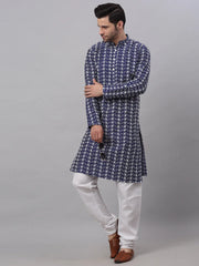 Men's Emroidered Kurta Payjama Sets ( JOKP 633Navy )-JOKP-633