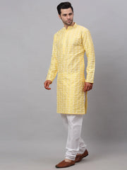 Men's Emroidered Kurta Payjama Sets ( JOKP 633Yellow )-JOKP-633