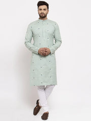 DesiQlo Men's Green Printed Cotton Kurta Only ( KO 635 Green )