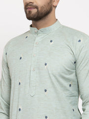DesiQlo Men's Green Printed Cotton Kurta Payjama Sets ( JOKP 635Green )