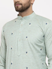 DesiQlo Men's Green Printed Cotton Kurta Only ( KO 635 Green )