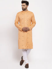 Men's Orange Printed Cotton Kurta Only