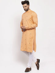Men's Orange Printed Cotton Kurta Only