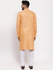 Men's Orange Printed Cotton Kurta Payjama Sets
