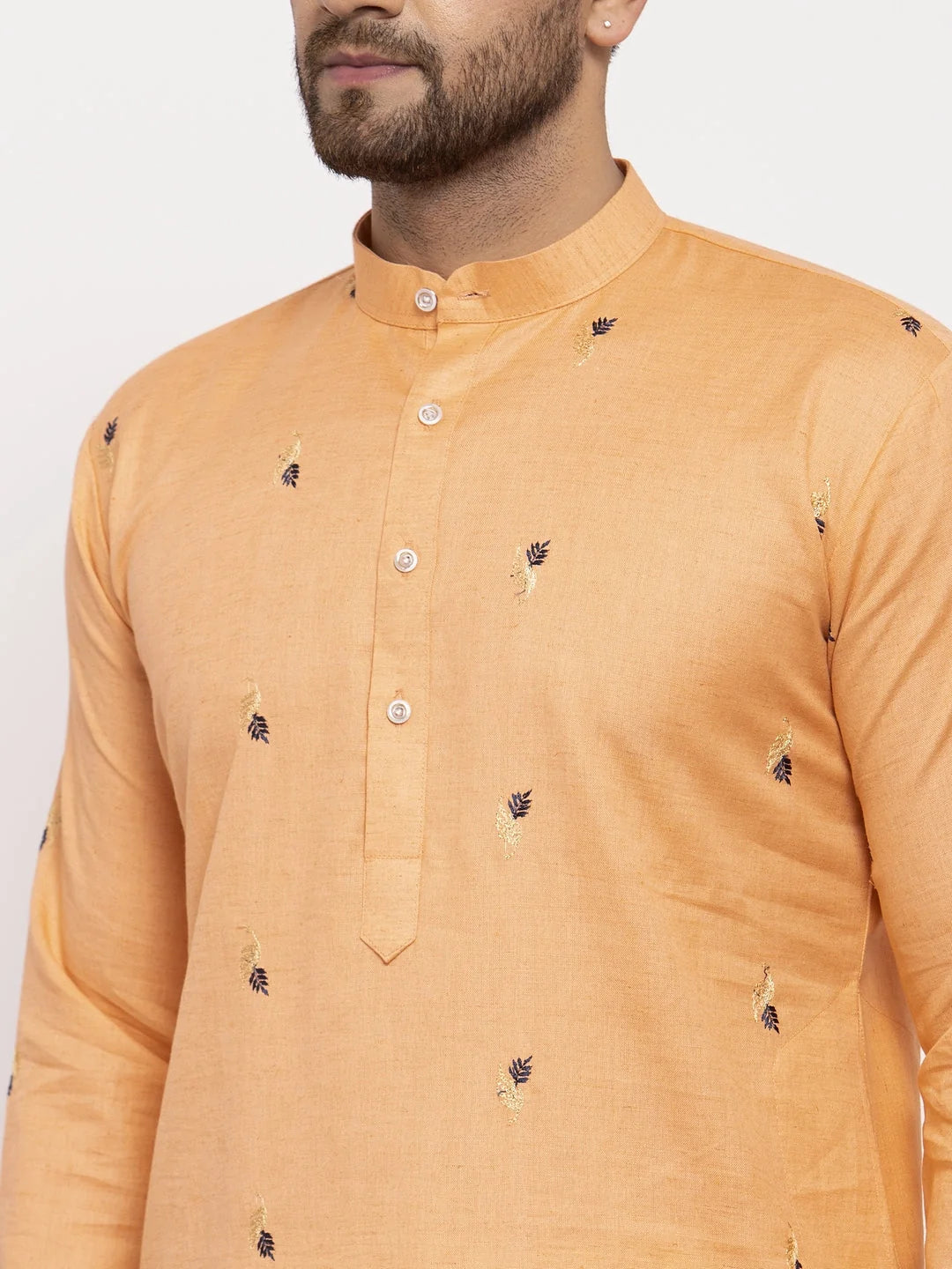 Orange Printed Cotton Kurta for Men | Indian Kurta Style
