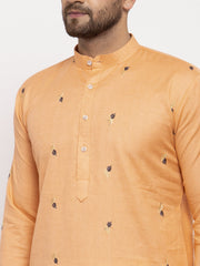 Men's Orange Printed Cotton Kurta Only