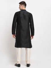 Men's Black Solid Dupion Silk Kurta Only