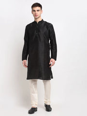 Men's Black Solid Dupion Silk Kurta Only