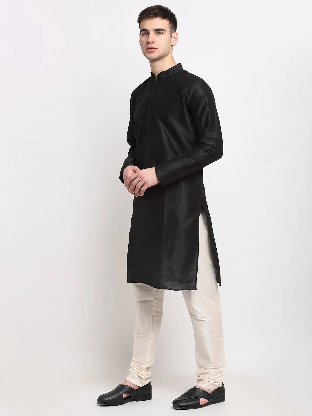 Black Dupion Silk Kurta for Men | Wedding Kurta for Men