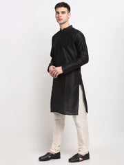 Men's Black Solid Dupion Silk Kurta Only