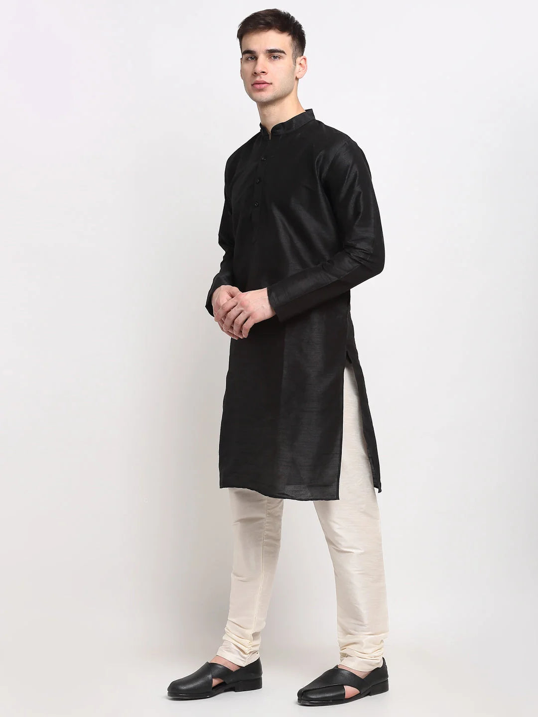 Black Dupion Silk Kurta Pajama - Mens Kurta Pajama Collection