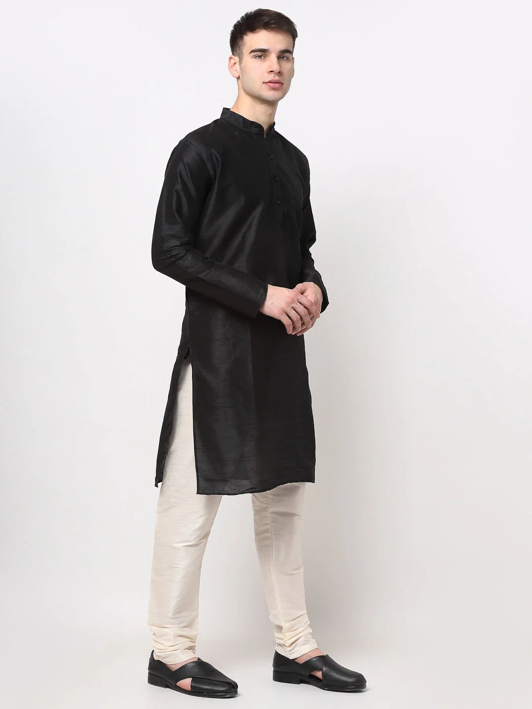 Black Dupion Silk Kurta for Men | Wedding Kurta for Men