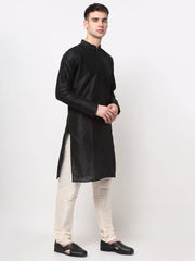 Men's Black Solid Dupion Silk Kurta Only