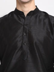 Men's Black Solid Dupion Silk Kurta Payjama Set