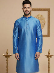 Men Blue Dupion Silk Kurta with Churidar (JOKP 636 Blue )