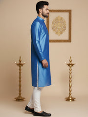 Men Blue Dupion Silk Kurta with Churidar (JOKP 636 Blue )