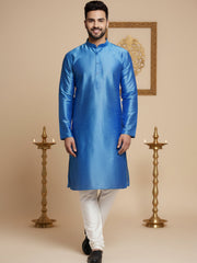 Men Blue Dupion Silk Kurta with Churidar (JOKP 636 Blue )