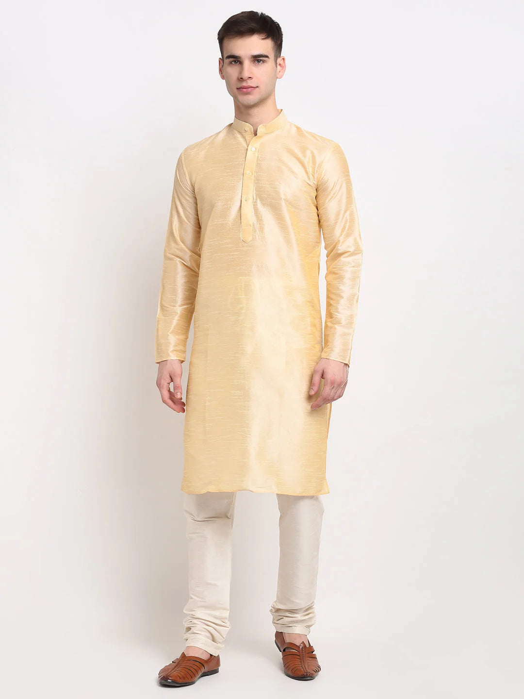 Golden Dupion Silk Men's Kurta - Indian Kurta for Men