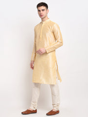 Men's Golden Solid Dupion Silk Kurta Only