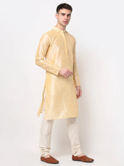 Men's Golden Solid Dupion Silk Kurta Only