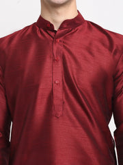 DesiQlo Men's Maroon Solid Dupion Silk Kurta Payjama Set ( JOKP 636 Maroon )