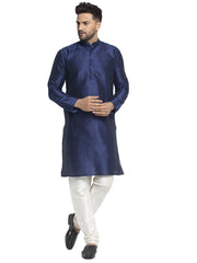 Men's Navy Solid Dupion Silk Kurta Only