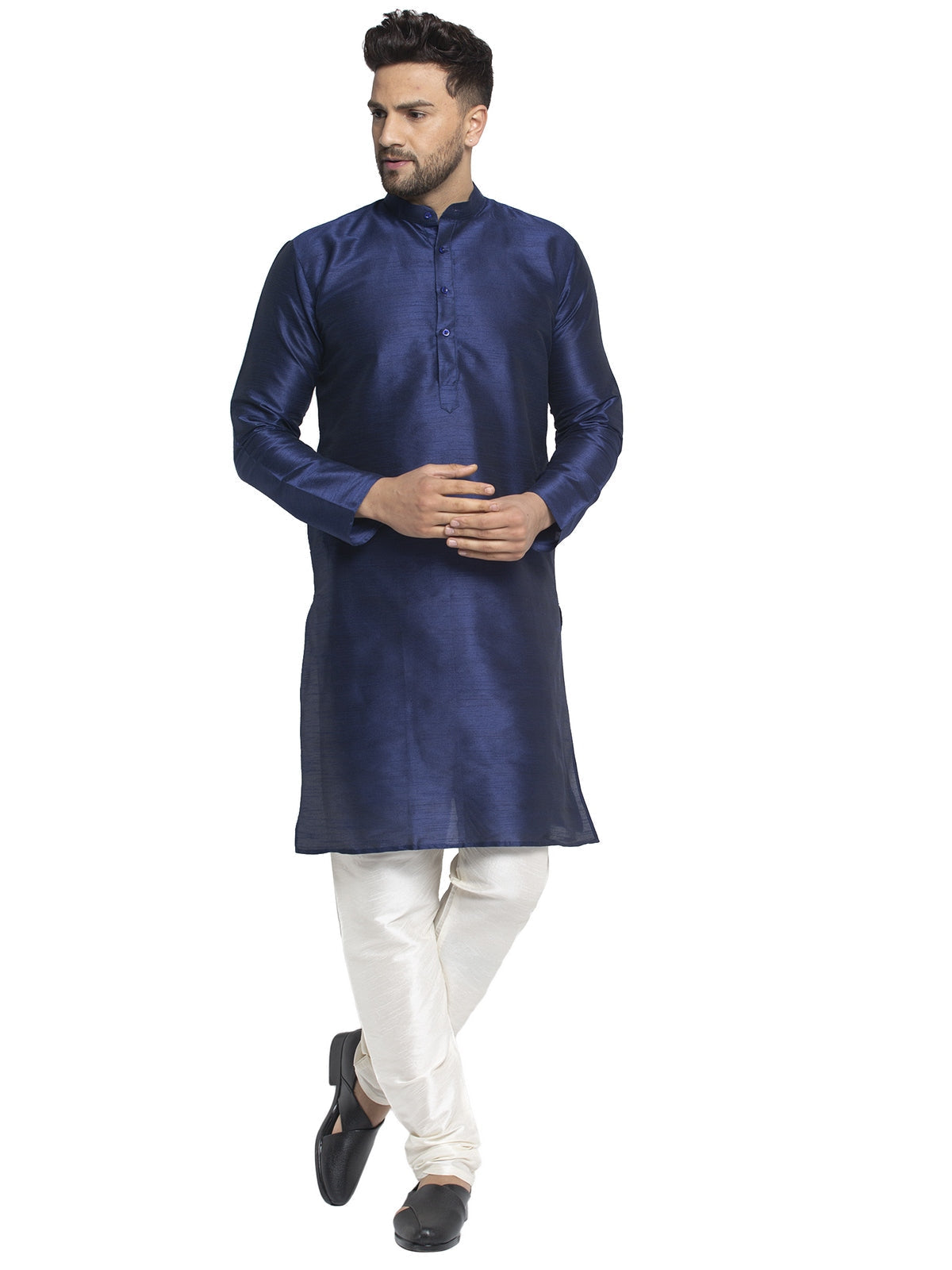 Navy Dupion Silk Men's Kurta - Indian Kurta for Men