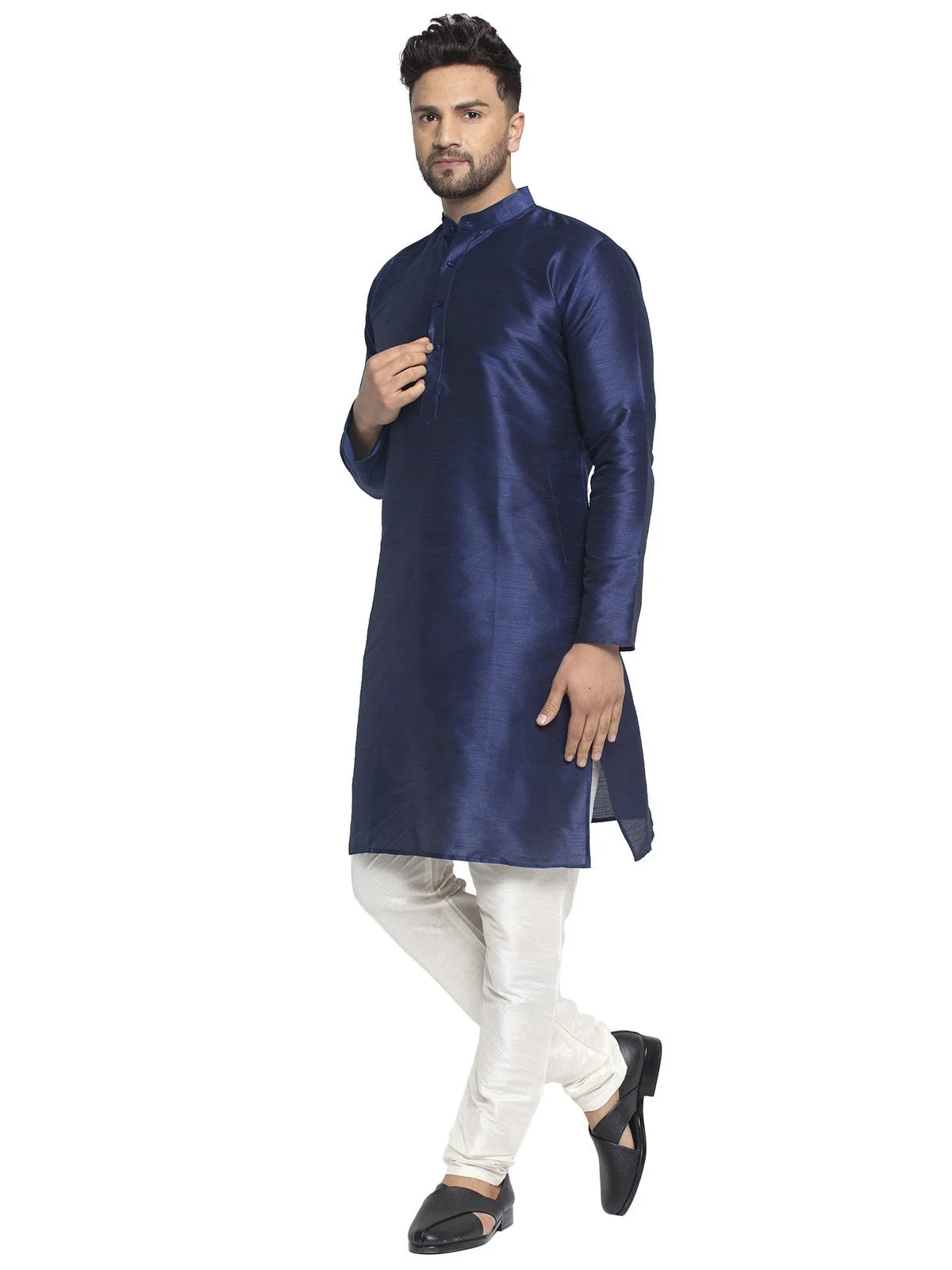 Navy Dupion Silk Men's Kurta - Indian Kurta for Men