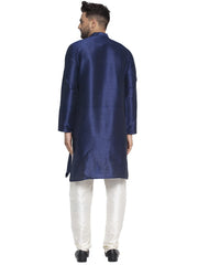 Men's Navy Solid Dupion Silk Kurta Only